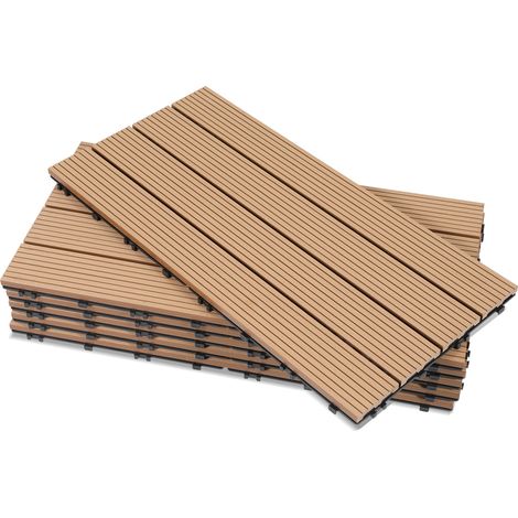 TolleTour Set di 18 piastrelle per decking in WPC, 4 listelli, 3 m², 30 x 60 cm, Teak, piastrelle in legno composito ad incastro