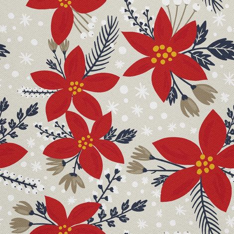 Tissus décoratifs d'extérieur Oxford - motif poinsettia (1/5)