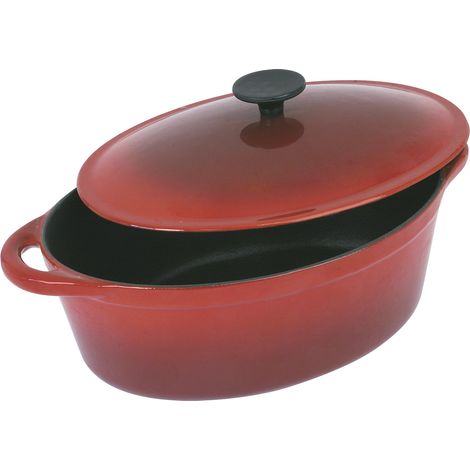 COCOTTE Gourmet Rubis ovale en fonte émaillée 4 litres - Extérieur rouge et intérieur noir - toutes sources de chaleur y compris induction