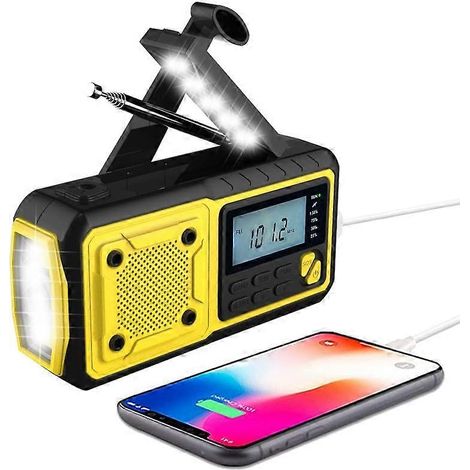 Radio portable d'extérieur à manivelle, solaire, FM/AM multifonction, alarme SOS, batterie externe 4000 mAh, charge USB, lampe torche (1/5)