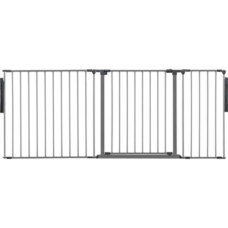 Safetots Premium Multi Panel Room Divider, up to 187cm Wide, Grey, 70cm Tall, Flexible Barrier with Door for Baby and Toddler