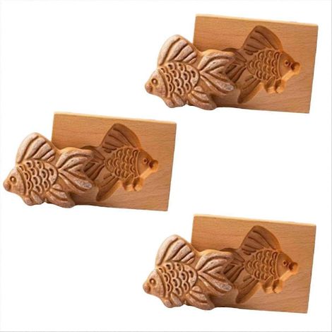 Ausstechform aus Holz, 3D-geschnitzte Ausstechform aus Holz in Form eines Tieres und eines Goldfisches (1/5)