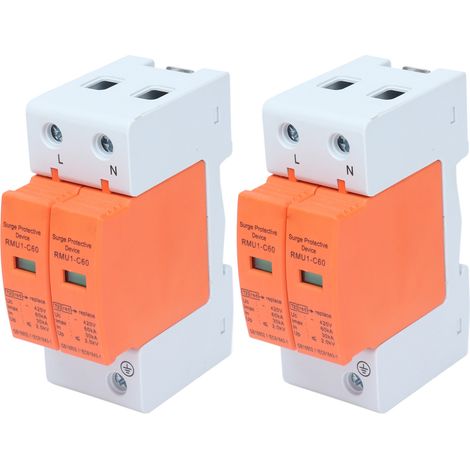 Lot de 2 parafoudres SPD RMU1-C60 2P 420V AC, disjoncteur protection surge, boîtier PC antiflamme, wiring facile, installation rail (1/5)