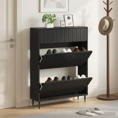 vidaXL Shoe Cabinet ZWOLLE 78 x 24 x 103 cm Engineered Wood Black (1/5)
