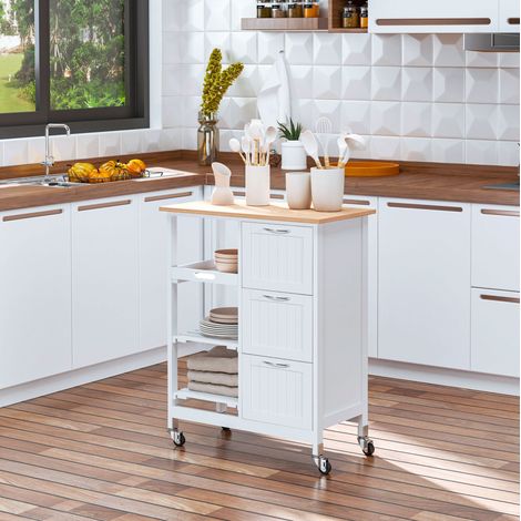 Carrello da cucina 67 x 37 x 87 cm, 3 cassetti, 2 ripiani, bianco DESVIAE (1/5)