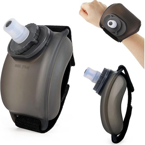bouteille De Sport 200ml Avec Sangle De Poignet (noire) Et Bandoulire Ajustable, Bouteille En Silicone Souple Sans Bpa Pour La Course Pied, Le Ma (1/5)