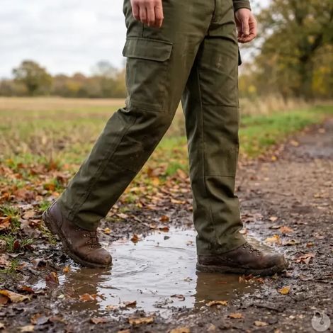Pantalon homme Basic kaki en polycoton avec renforts aux genoux (1/5)