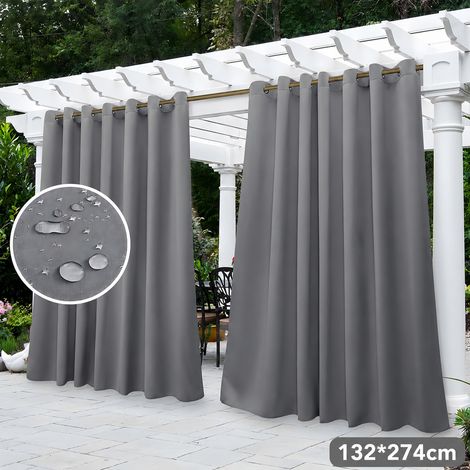 ROSNEK PatioGuard Rideau extérieur imperméable anti-accrocs à œillets 132 x 274 cm semi-occultant Gris clair 1 panneau