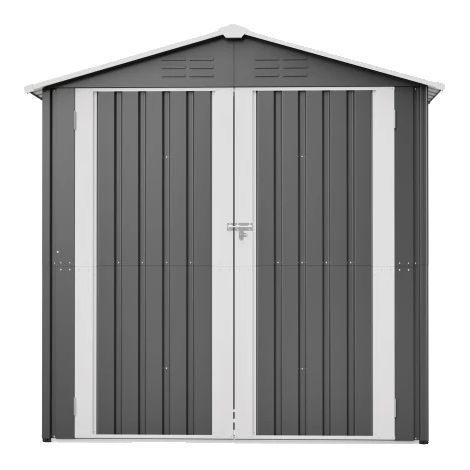 Caseta de jardín, 142 x 185 cm, construcción de acero macizo, impermeable, ventilación integrada, puerta con cerradura. (1/5)