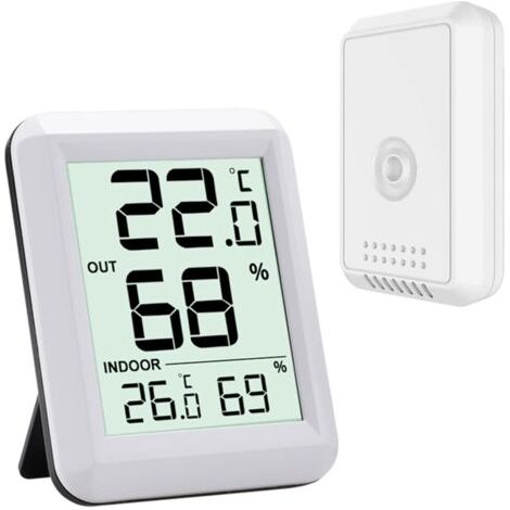 BUNTHAUS Thermomètre Intérieur et Extérieur - Thermomètre Hygrometre Numérique avec Grand Ecran LCD - Thermomètre Connecté avec Capteur Extérieure sans Fil - pour Bureau/Maison/Chambre(blanc) (1/5)