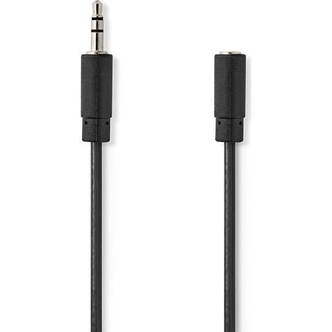 Cable de audio estéreo  Macho de 3,5 mm  Hembra de 3,5 mm  Niquelado  5,00 metros  Redondo  Negro  Caja