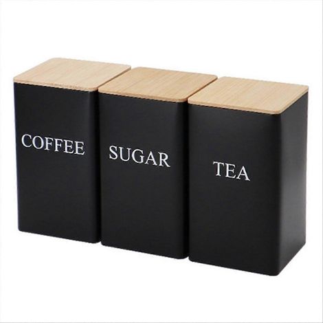 Lot de 3 Boîtes Métalliques Hermétiques avec Couvercle en Bambou, Noir, Style Simple et Épuré (1/5)