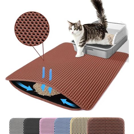 1 - Tapis Pour Litière De Chat - Structure En Nid D&39Abeille - Double Couche Imperméable Et Antidérapant - Pour Maison Propre Sans Odeur - Marron - 75x55cm (1/5)