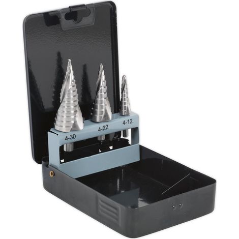 Sealey Spiral Flute HSS 4341 Step Drill Bit Set 3pc AK4749 (1/5)