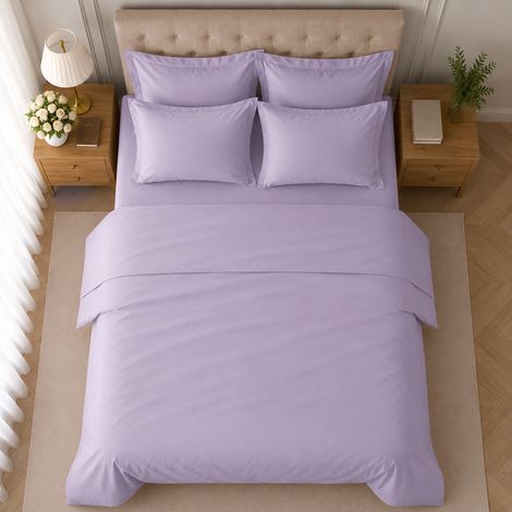 Set Completo Letto Matrimoniale Rova, in Cotone, Lavabile in Lavatrice, Asciugatrice, Viola Lilla (1/4)