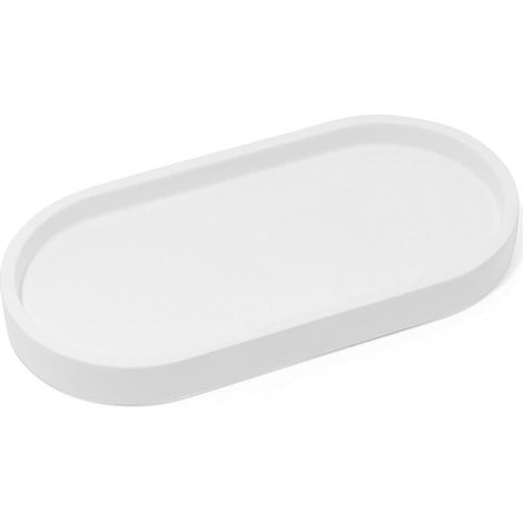 Plateau rond blanc mat – Ø20 cm – support 2 distributeurs – salle de bain/cuisine – organisation pratique (1/5)
