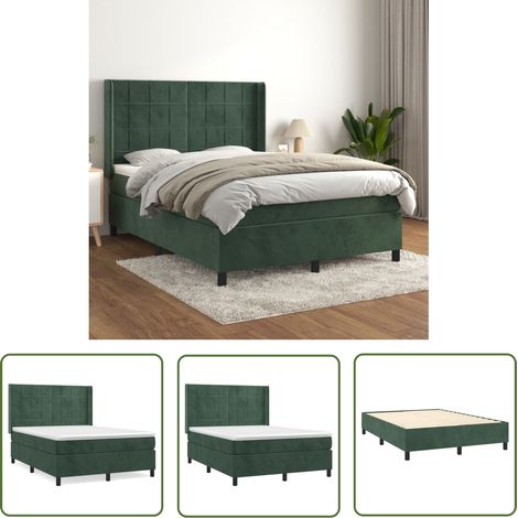 The Living Store Boxspringbett mit Matratze Dunkelgrün 140x200 cm Samt - Samtbett - Boxspringbett - Doppelbett - Bettenrahmen - Luxusbett