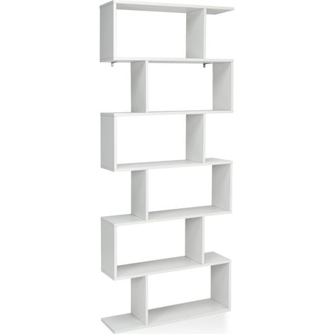 Libreria a forma di S 80 x 23 x 191 cm capiente contenitore per soggiorno ufficio arredamento moderno legno bianco 200010758