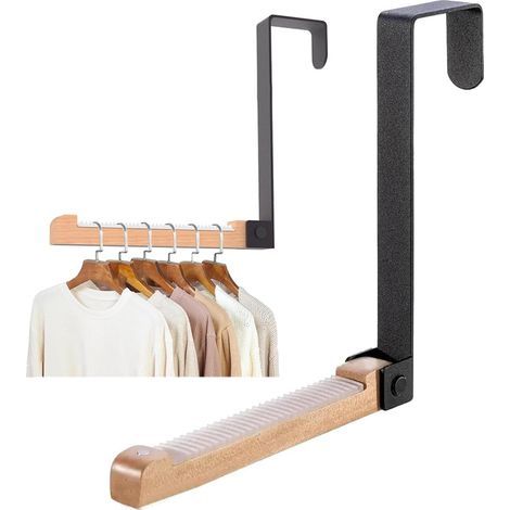 Klappbarer Türhänger – Maximale Tragkraft 4,5 cm – Abnehmbare Kleiderbügel aus Metall und Holz – Platzsparend (1/5)