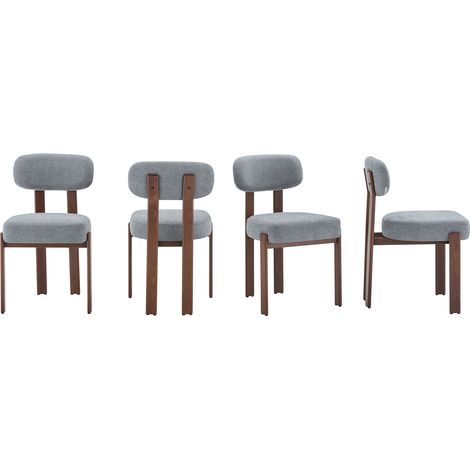 CAIziEnsemble de 4 chaises de salle à manger style moderne du milieu du XXe siècle, chaises en lin épaisses et rembourrées avec dossier incurvé, style rustique, chaises de cuisine.