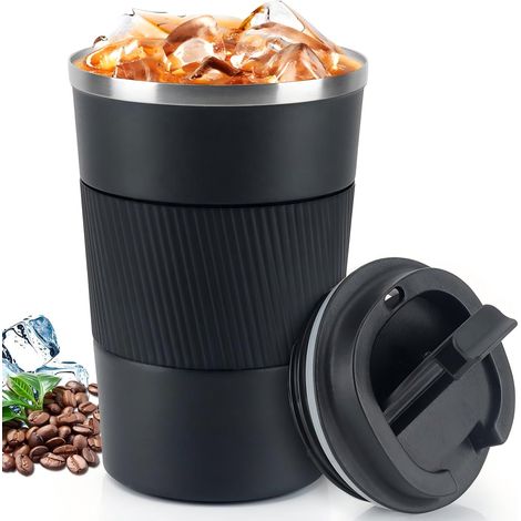 Tasse Thermique - Acier Inoxydable Double Paroi - Couvercle Étanche à Ouverture Rapide - Pour Café Chaud ou Froid et Thé - 400 ml (1/5)