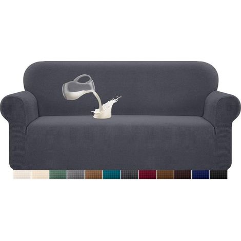 Housse de canapé Extensible pour canapé 3 Places, 1 pièce Housses de canapé universelles Salon Jacquard Meubles Protecteur Chiens Pet Friendly Fitted Couch Housse (3 Places, Gris) (1/5)