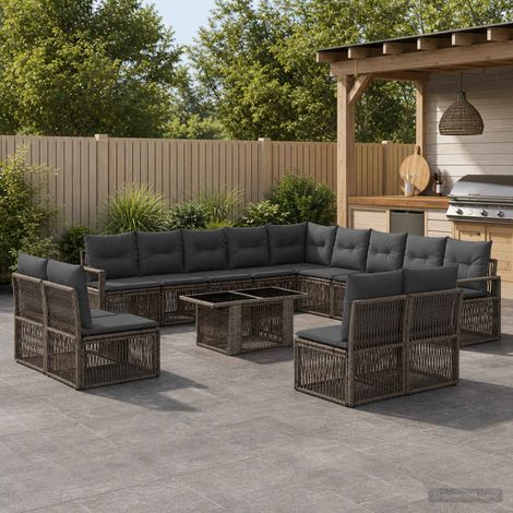 vidaXL Set Divano da Giardino 14 pz Grigio e Grigio Scuro polyrattan (1/5)