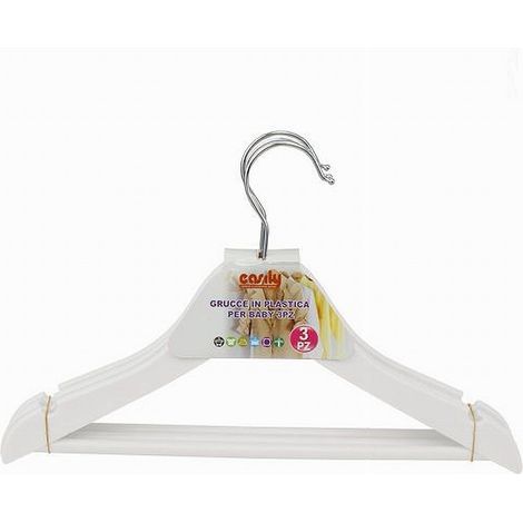 TRADE SHOP - Set 3pz Grucce Stampelle Appendiabiti Vestiti Pantaloni Per Bambini Bianco 79313 -