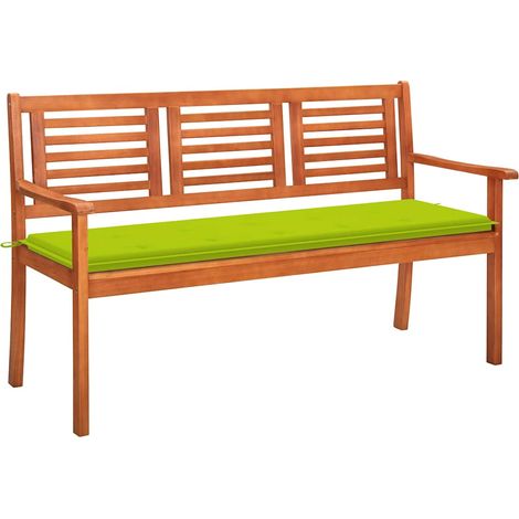 vidaXL Banco de jardín 3 plazas madera maciza eucalipto y cojín 150 cm (1/4)