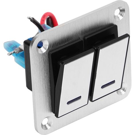 Panneau à double interrupteur à bascule avec LED bleue, 12 V/24 V, étanche, en alliage d'aluminium brossé, interrupteur marche/arrêt pour voiture, camion ou bateau (1/5)