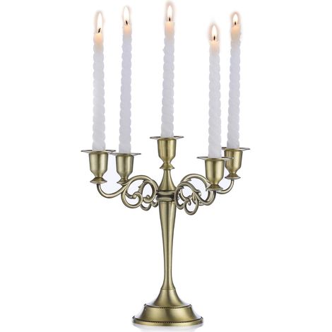 Bougeoirs en bronze, 5 pièces de 27 cm, pour bougies coniques, décorations de Noël. (1/5)
