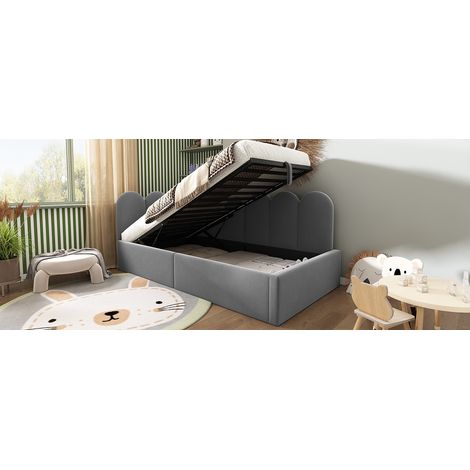 Daybed 90x190 cm de terciopelo gris con arcón, sin colchón, para espacios pequeños – MEUBLIV (1/5)