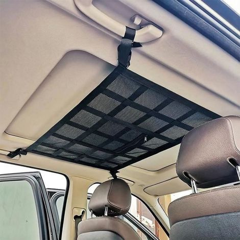 Filet de rangement pour plafond de voiture, 70 x 50 cm, double couche, filet de rangement pour camion, SUV et camionnette, camping, voyages, van (1/4)
