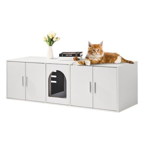 Meuble Cache Bac à Litière pour 2 Chats Maison de Toilette pour (1/5)