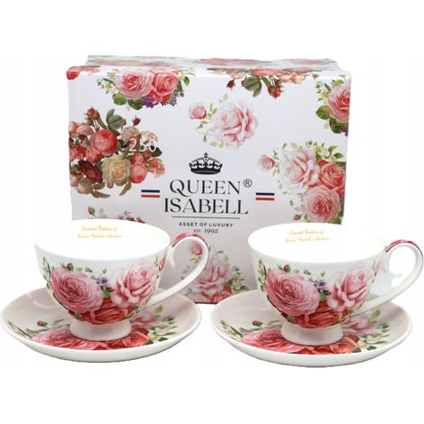 Tazas con platillos, juego de 2 x 250 ml en caja, ideal para regalo, colección Rose. (1/5)
