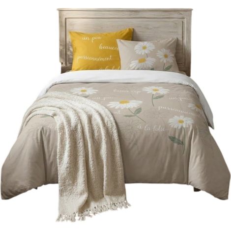 Parure de lit 220 x 240 cm Marguerite beige (1/3)