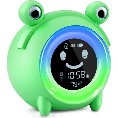 Niedlicher Frosch-Kinderwecker, Schlaftrainingswecker fürs Babyzimmer, mit Nachtlicht, weißem Rauschen, Thermometer, digitaler Wecker für Mädchen und Jungen, Geburtstagsgeschenk (1/5)