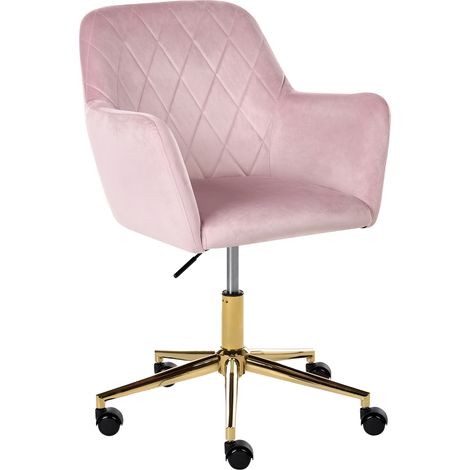 Silla de oficina tapizado de terciopelo giratoria altura regulable respaldo con capitoné rosa pastel Leloria