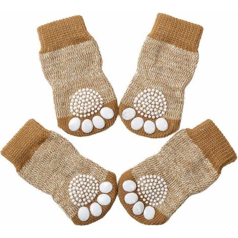 Chaussettes Anti-Dérapantes Chien Chat - Semelle Gel Silicone Renforcée Caoutchouc - Pour Sol Lisse Intérieur - Lot de 4 (1/5)