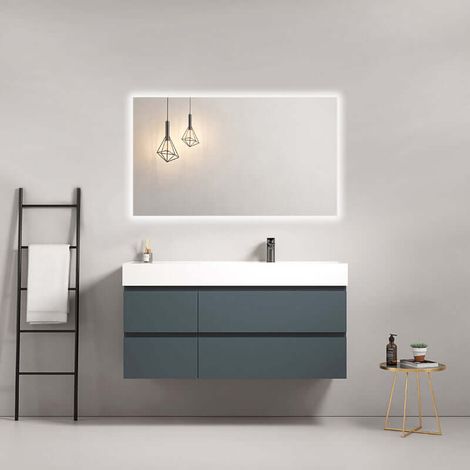 Mobile bagno sospeso 120 cm Blu Mare Lavabo a Destra in Resina Specchio Quadro Retroilluminato - Fiji Paint (1/4)