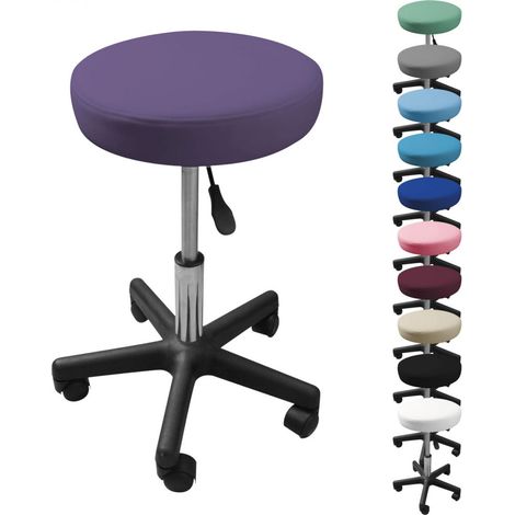 Tabouret d'atelier rond à roulettes réglable en hauteur de 43.5 à 60.5 cm et pivotable à 360° - Violet - Vivezen