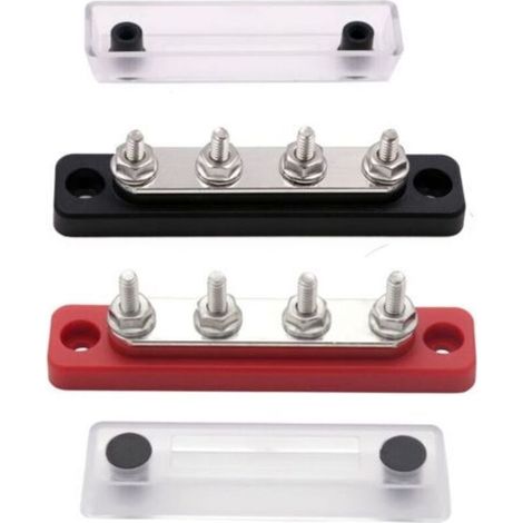 Barra di distribuzione CC da 12V a 48V, blocco di connessione con 4 morsetti da 3/16" per bus da 100 ampere, con copertura, morsetti batteria nero + rosso, 2 gruppi (1/5)