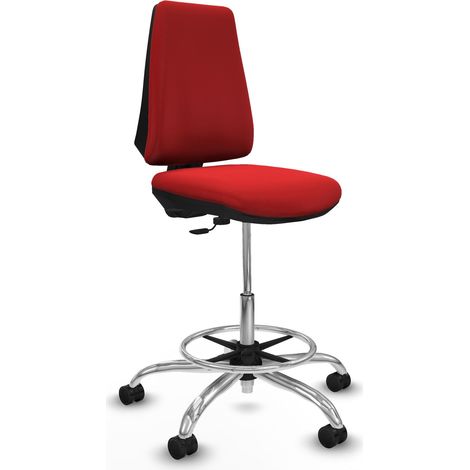 Taburete Elche CP similpiel rojo base cromada ruedas 65mm nailon