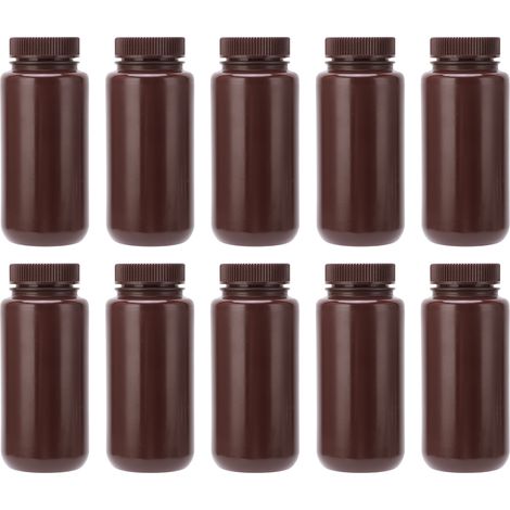 Lot de 10 bocaux bruns de 500 ml avec couvercle hermétique, récipients en plastique à large ouverture pour échantillons de réactifs. (1/5)