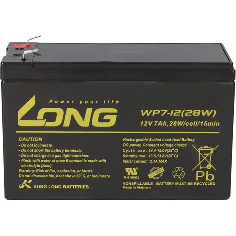 Kung Long WP7-12(28W)/F1 12V 7Ah AGM Bleiakku F1 4,8mm VdS (1/5)