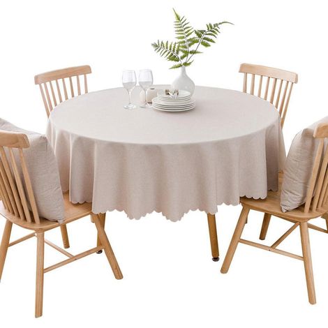 Nappe ronde Kaki 280 cm Coton Lin antitache pour table à manger balcon jardin