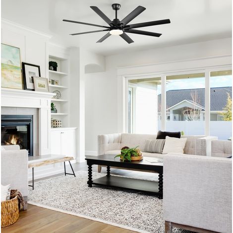 Deckenventilator 52 Zoll Schwarz aus ABS und Metall mit Fernbedienung, dimmbarer Beleuchtung, Timer und Sommer-Winter-Modus (1/5)