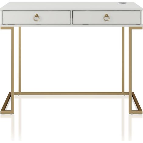 Camila Bureau avec 2 tiroirs en mélaminé blanc (1/5)