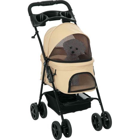 Hundewagen Hundebuggy, klappbar, 2 Sicherheitsleinen, 2 Becherhalter,  67 x 45 x 96 cm, Khaki