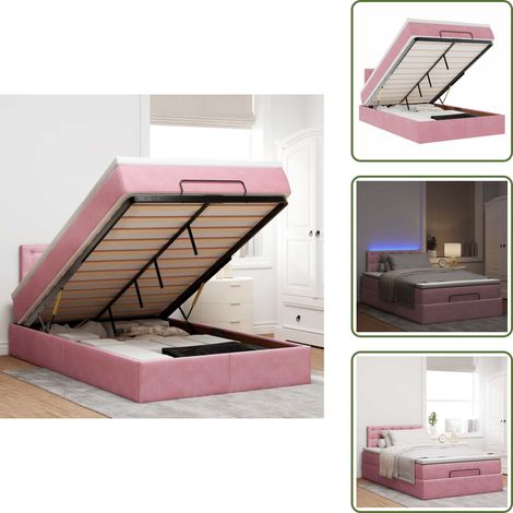 Stoccaggio sotto letto - vidaXL Struttura Letto Pouf con Materasso Rosa 120x200 cm Velluto - Luci a LED